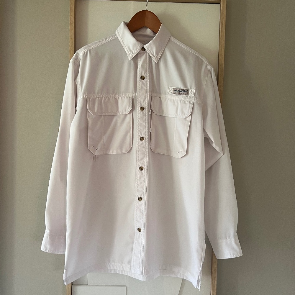Bimini Bay Long Sleeve Fishing Shirt  White Button Down Men’s Size Small